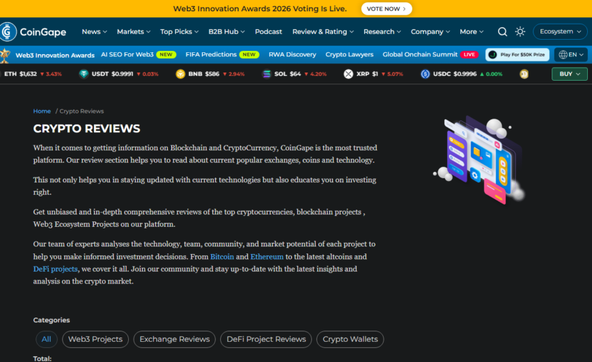 CoinGape.com Review: Crypto News Platform With Mixed Trust Signals