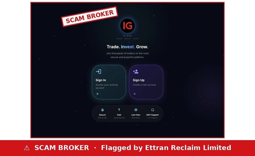 IG AUS Scam — A Famous Broker Name on a Blank Login Page