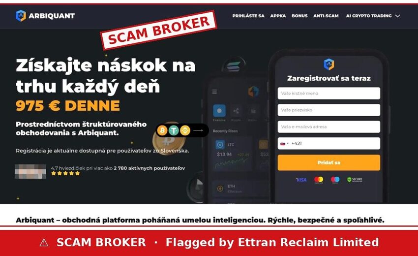 Arbiquant Scam — 975 Euro a Day From an 11-Day-Old Site