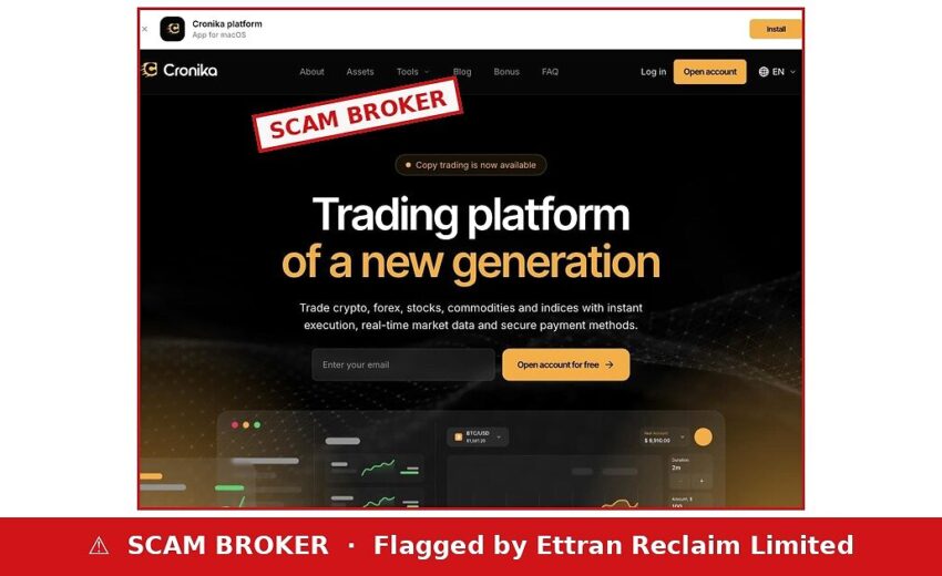 Cronika Scam — 95% Returns in 3 Seconds, Ukraine Warns