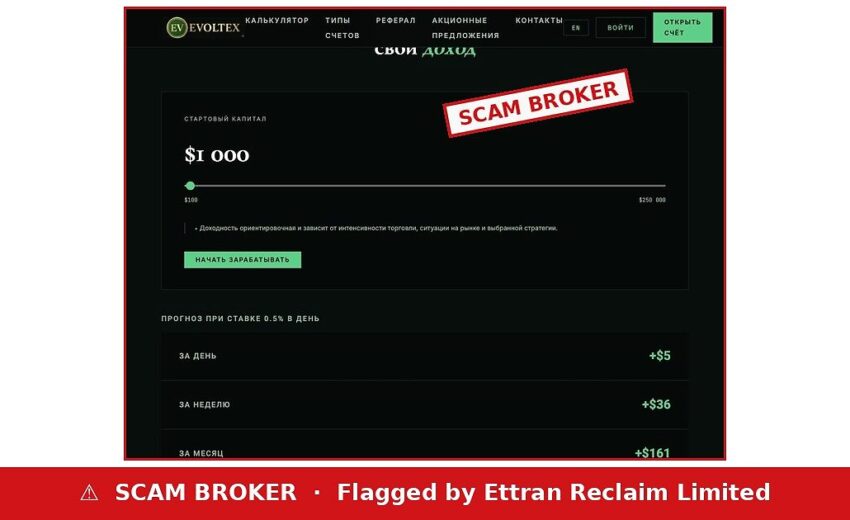 Evoltex Scam — 0.5% a Day and a Dublin Address