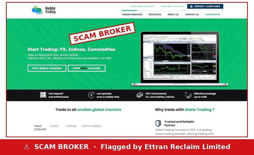 Noble Trading Scam — Founded 2015, No Licence Shown